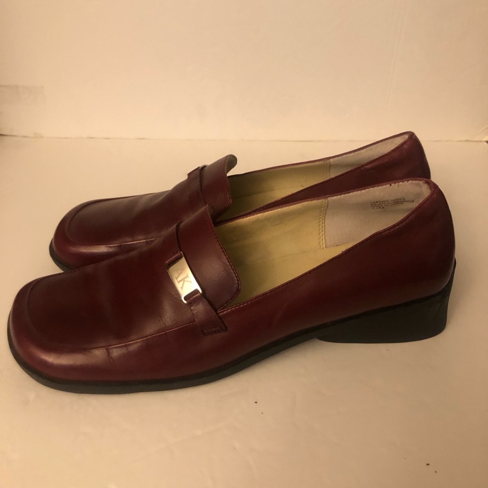Anne Klein Square-Toe Leather Loafers Womens 7.5 Burgundy